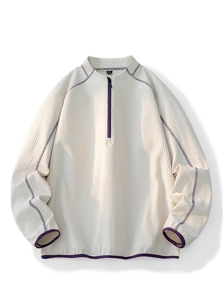 Color-Blocking Half-Zip Sweatshirt for Men, Spring and Autumn New Cross-Border Style, Trendy Fashion Base Layer Men's Top