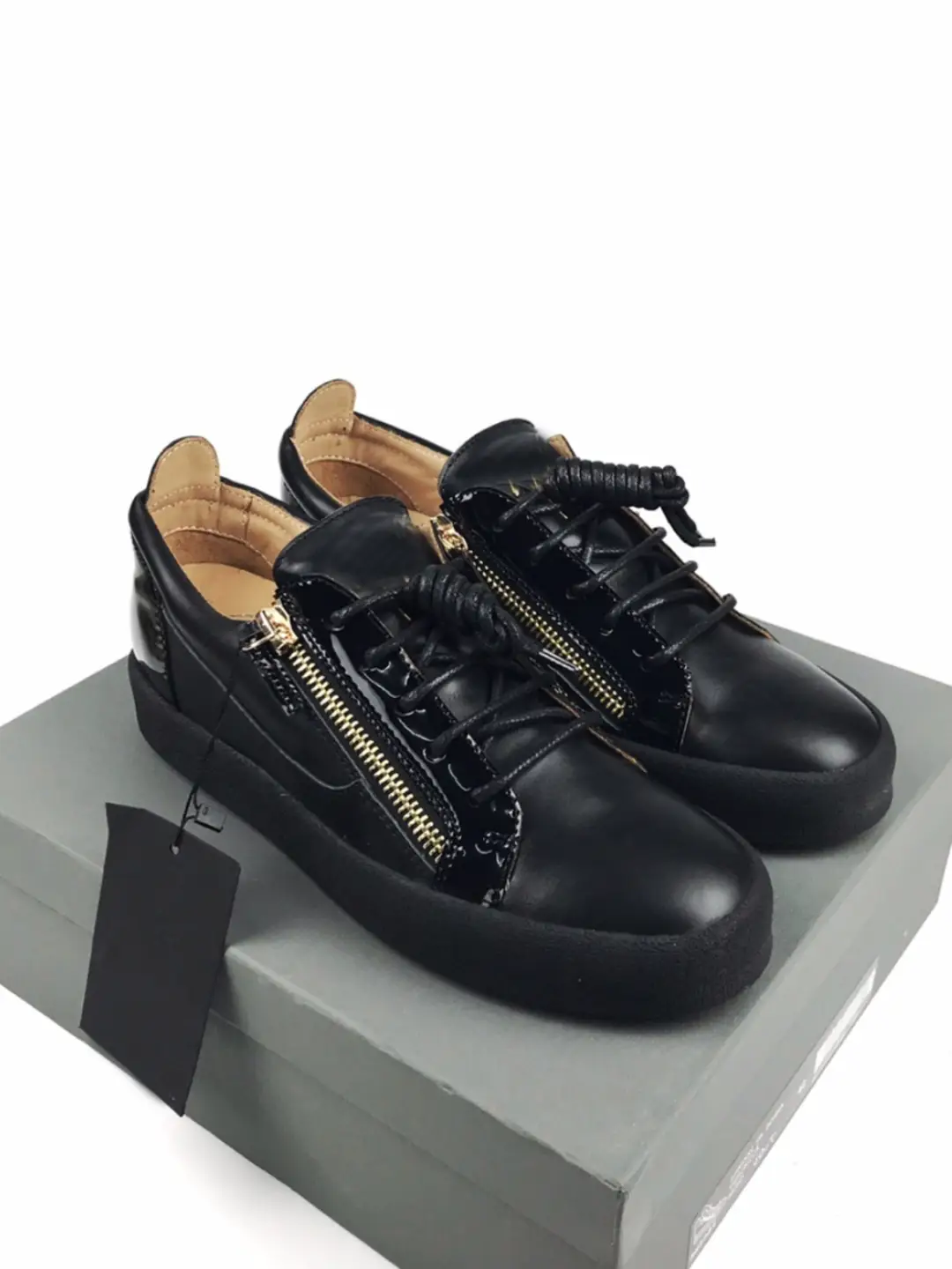 2024 New Style Shoes, Round Toe, Zipper, Gz Men's Shoes, Low-Top, Metal Plate Shoes, Breathable, First Layer Cowhide Genuine Leather Sneakers, Lace-Up