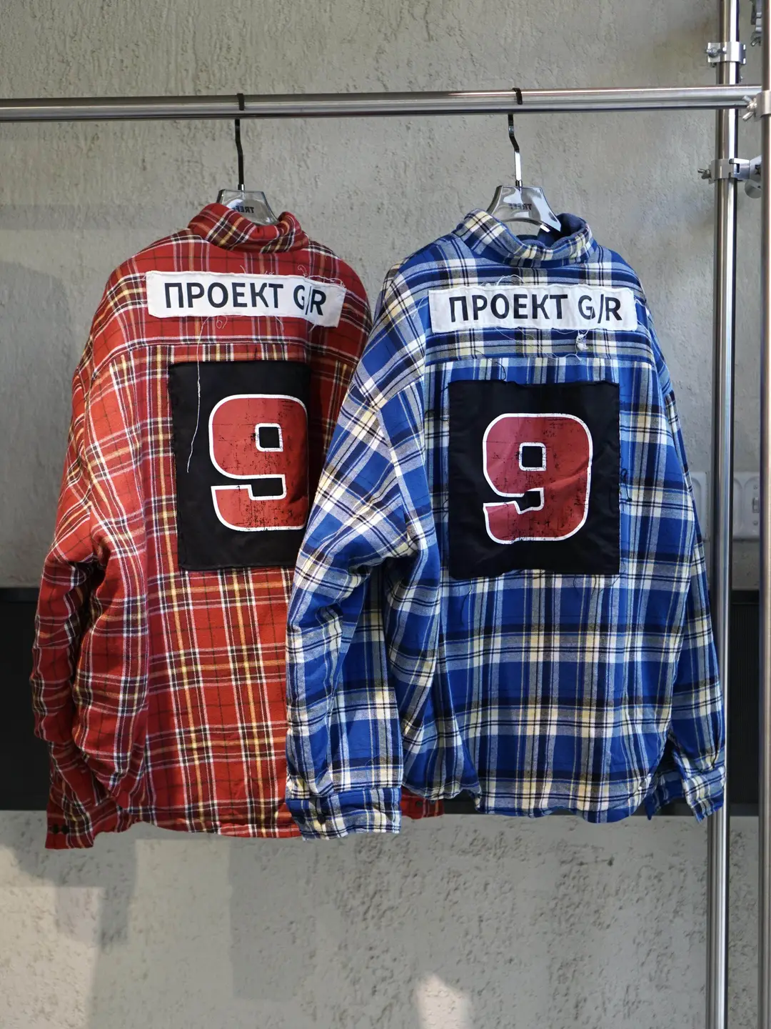 Grailz Project GR Russian sticker retro silhouette plaid shirt zipper jacket with cotton jacket