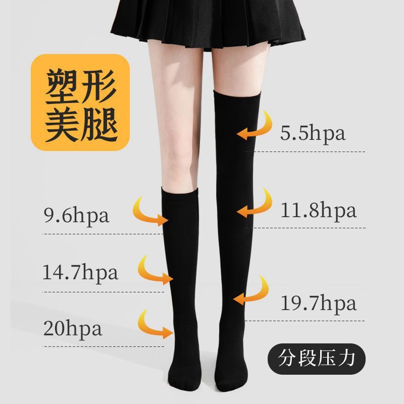 Wholesale Women's Calf Socks for Autumn and Winter, Pure Cotton Black Compression Over-The-Knee Long Socks, Autumn and Winter Half-Length Jk Mid-Calf Compression Socks