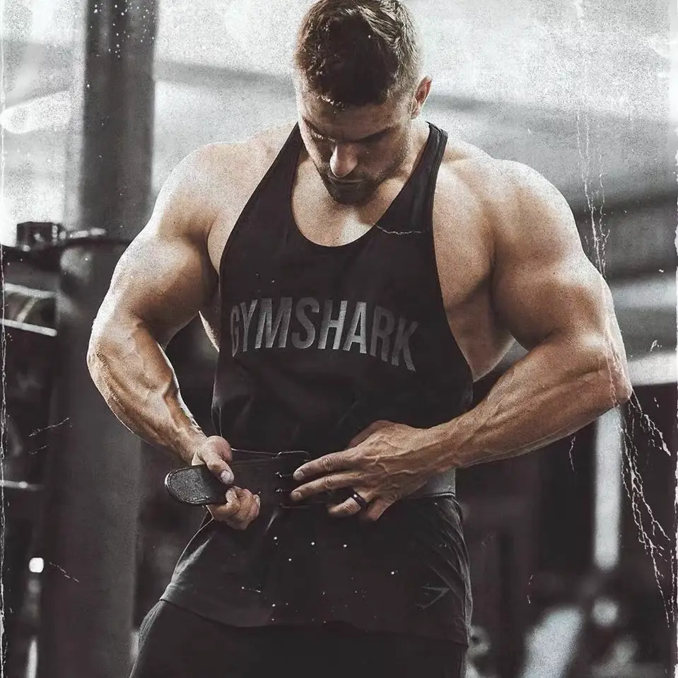 Men's Power Tank Top with Straps for Fitness, Pure Cotton, Sleeveless, Gym Workout