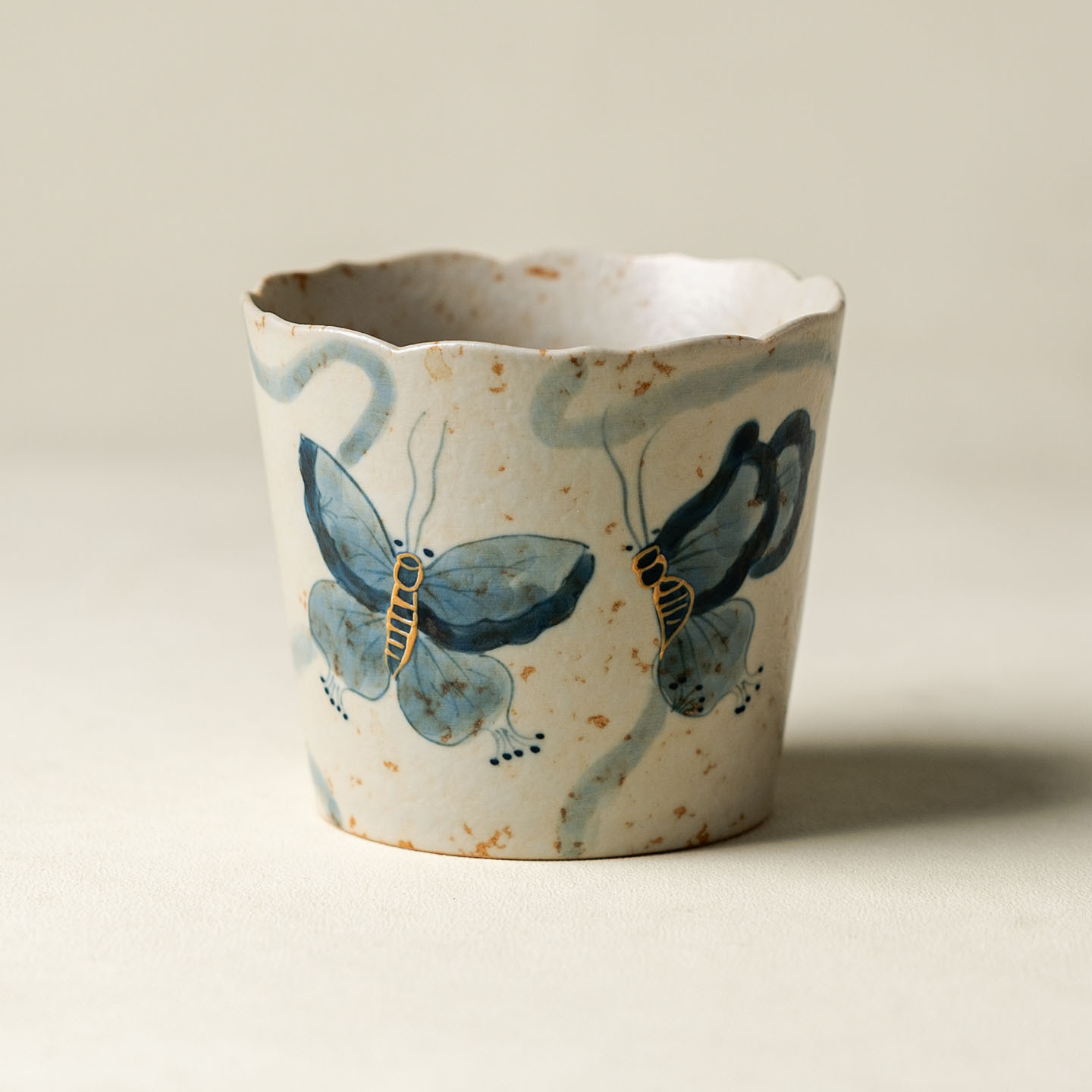 Coffee Cup with Butterfly Design, Walnut Wood Coaster, and Saucer Set for Home Use, Three-Piece Set with Coffee Flower-Shaped Cup