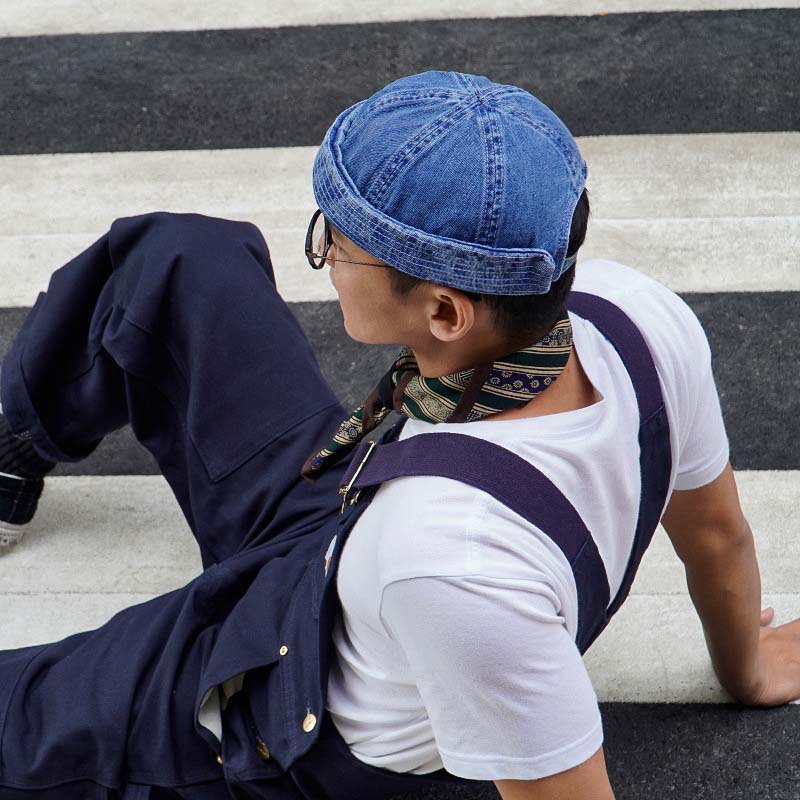 Japanese Style Washed Denim Melon Skin Hat Trendy Brand Men and Women Versatile Retro Street Hip-Hop Sailor Hat Rolled Edge Landlord Hat