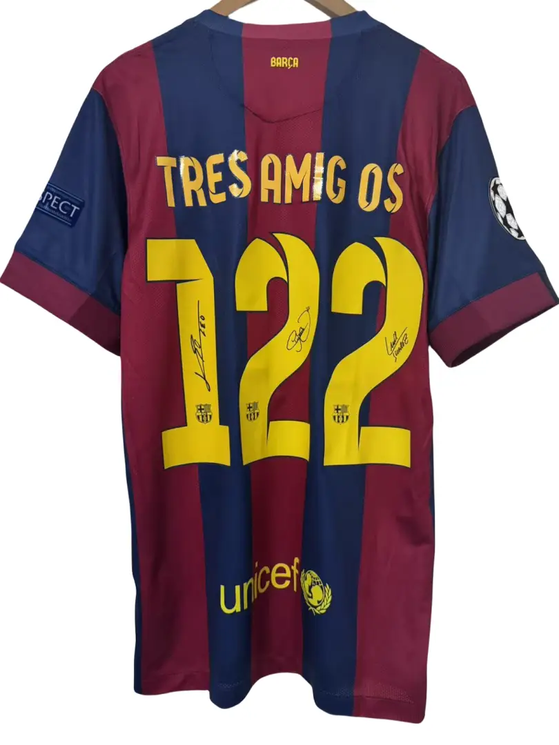 14-15 season Barcelona home Messi Neymar Suarez Retro printed signature shirt commemorative edition