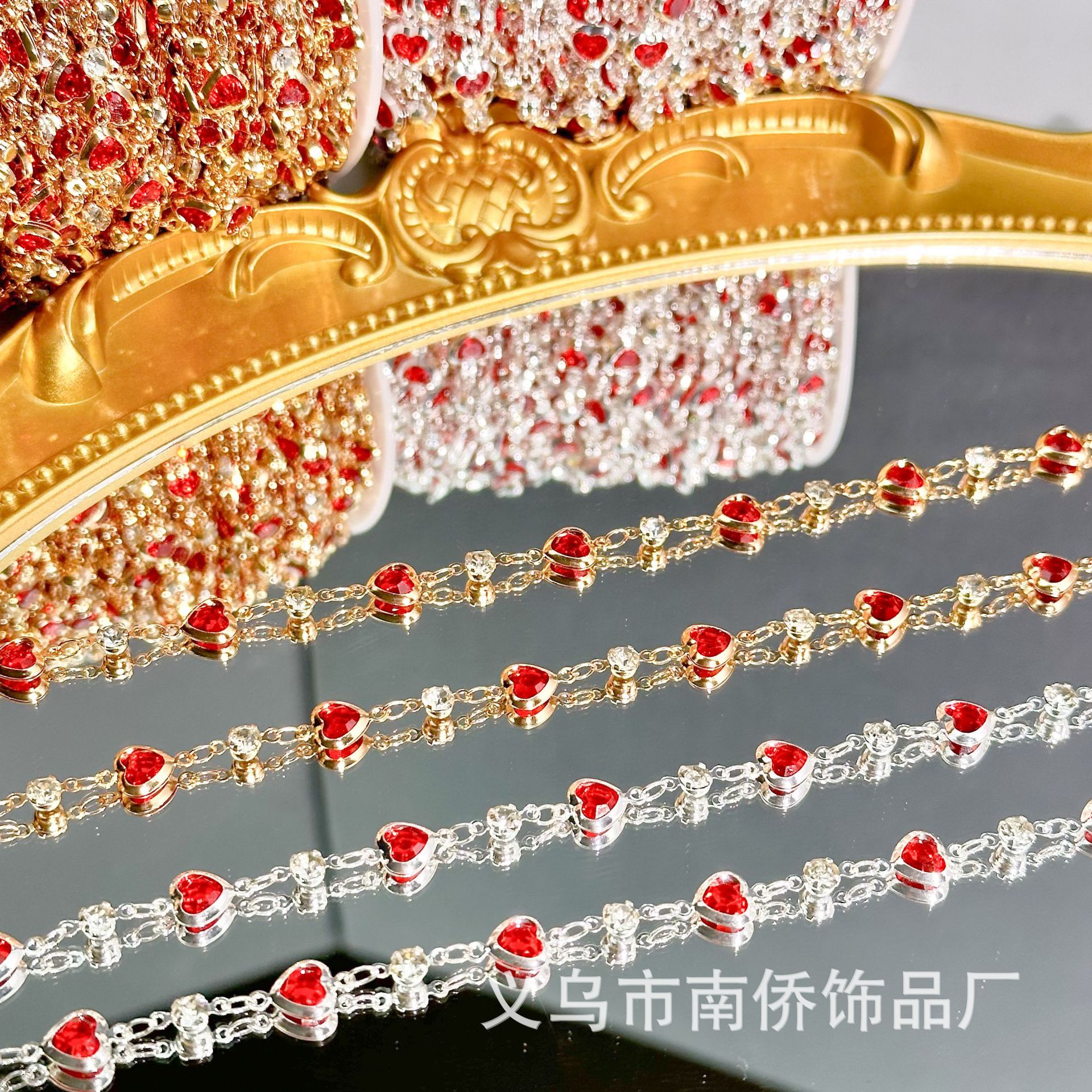 Chain DIY Chain Big Red Glass Peach Heart Clip Diamond Chain Copper Chain Headscarf Gauze Tassel Chain DIY Accessories