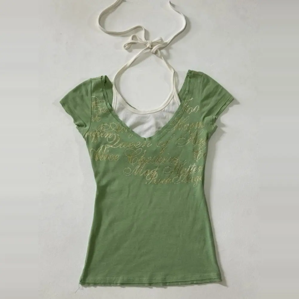Subculture Y2K Millennium Sexy Yabi Vintage Vintage Fake Two-Piece T-Shirt Women's Summer Light Asian Short Sleeves Tops