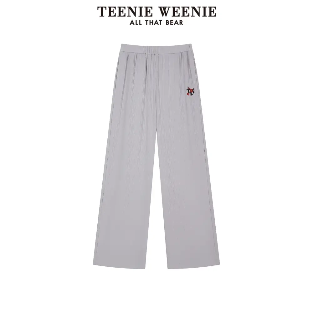 Teenieweenie Bear Women's Sweatpants 2025 Spring New arrival Minimalist Sports Pleated Plaid Straight-leg pants
