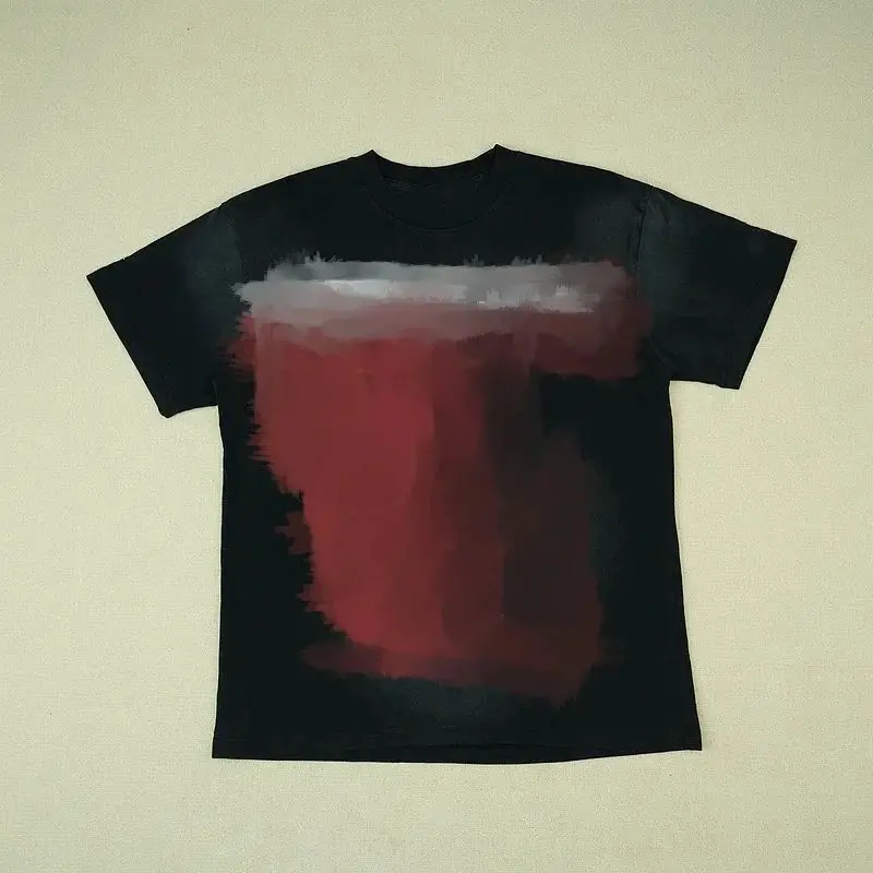 TrendyBrandDesignTie-DyePrintedShort-SleevedTop,High-EndRetroHeavyCotton