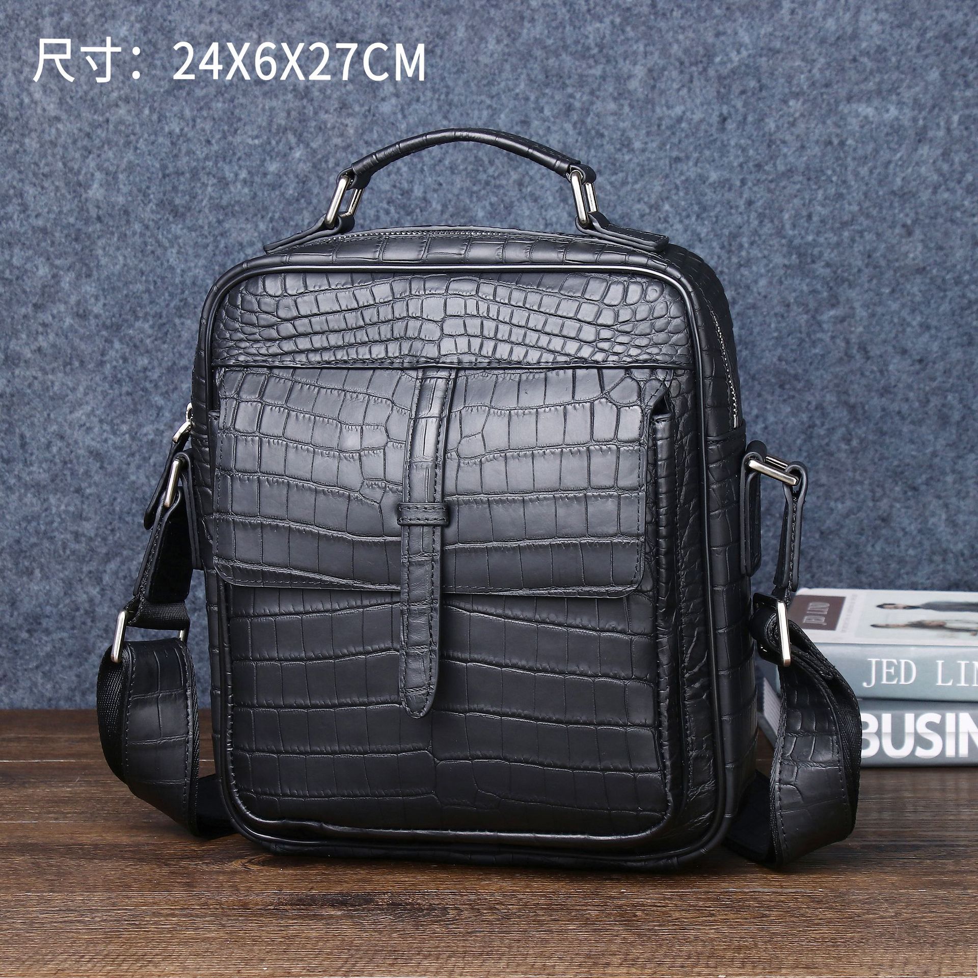 Foggy Crocodile Belly Pattern Men's Shoulder Crossbody Bag Outdoor Fashion Men's Handbag Handbag Business Backpack Trendy Wholesale