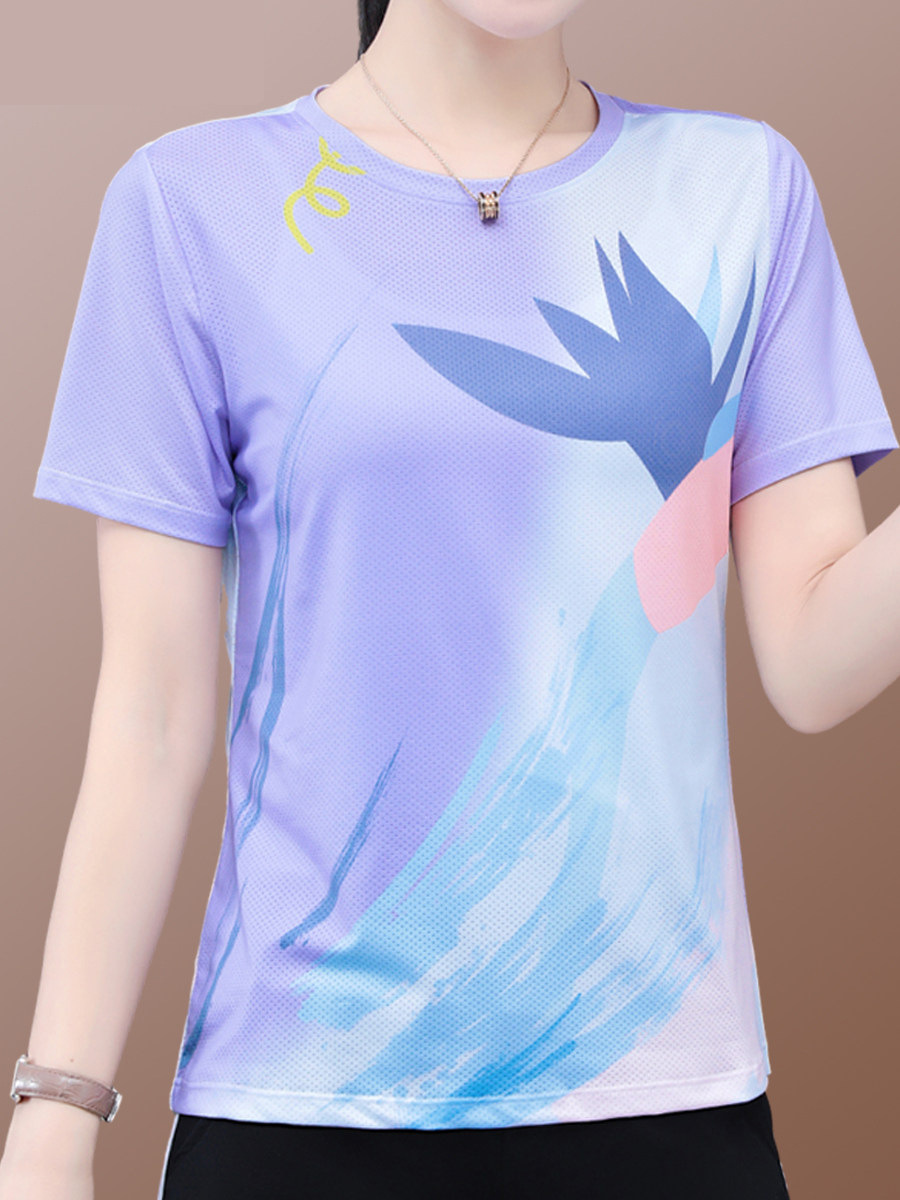 High-Quality Ice Silk Quick-Drying Short-Sleeved T-Shirt for Women 2026 Summer New Fashion Casual Mom Wear Sportswear Top t