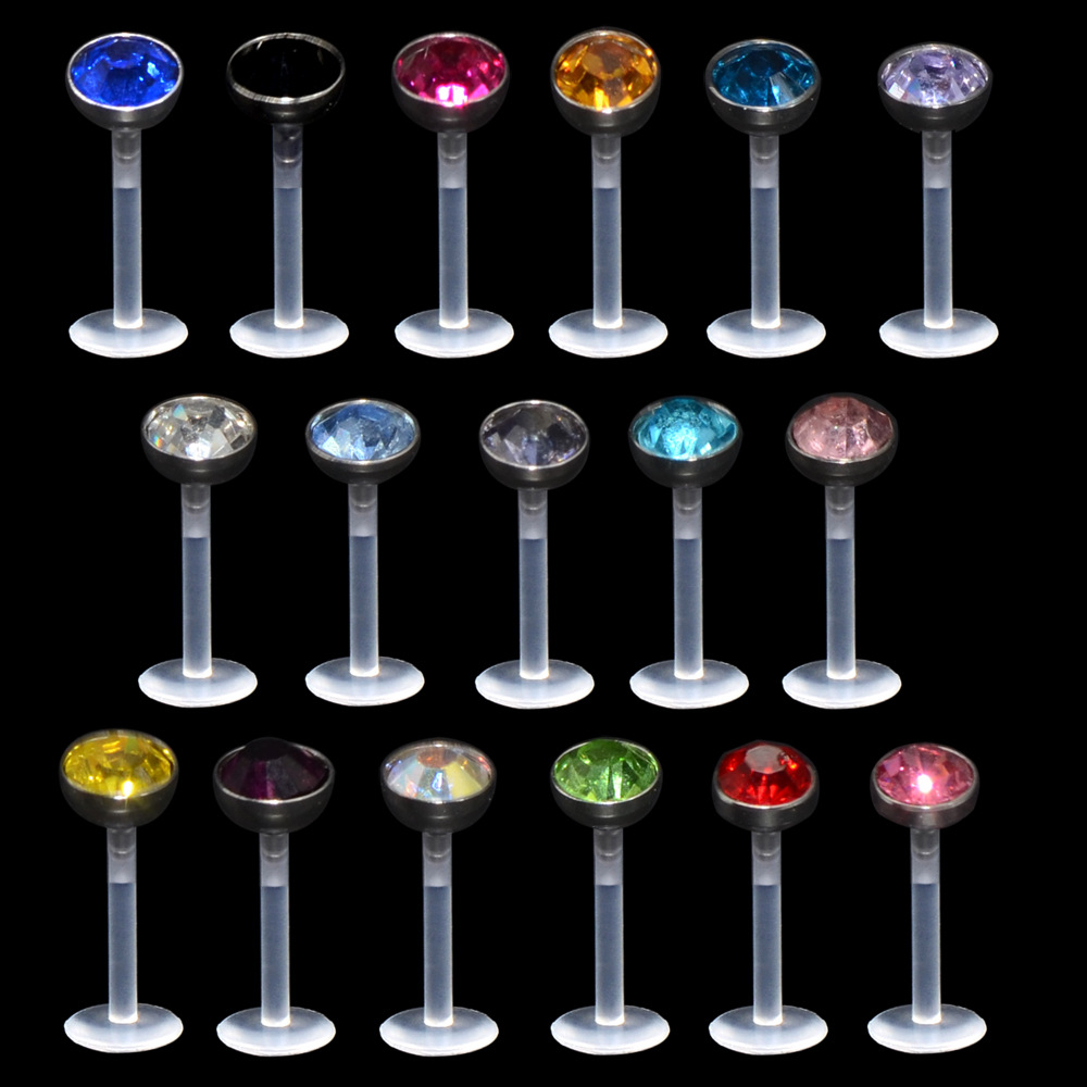 European and American acrylic diamond-encrusted lip studs UV soft Rod bag colored diamond earrings transparent insert Rod inner tooth puncture earrings