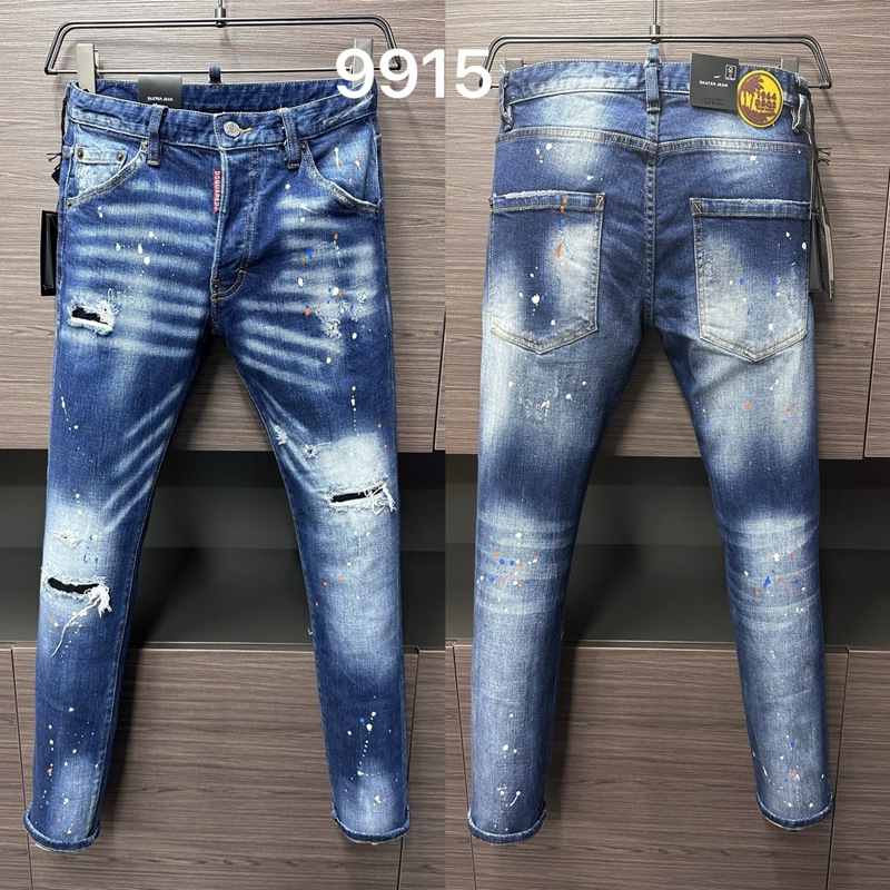 9915 New D2 Men's Denim Pants Ink Dot Personalized European Station Style White Small Straight Feet Cross-Border Trendy Jeans