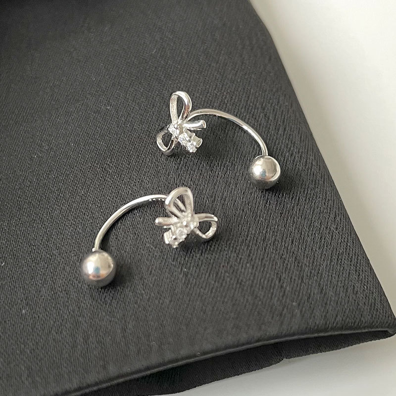 Bowknot Round Bead Screw Earrings Screw Buckle Ear Bone Nail Simple Women's Cold Style Fashion Earrings Korea E295