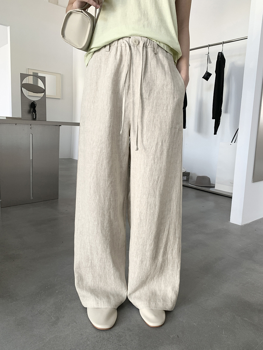 Love and Nancy Thirteen Lines 2026 Spring/Summer Pure Linen Old Money Style Straight Drawstring Elastic Waist Pants 03817