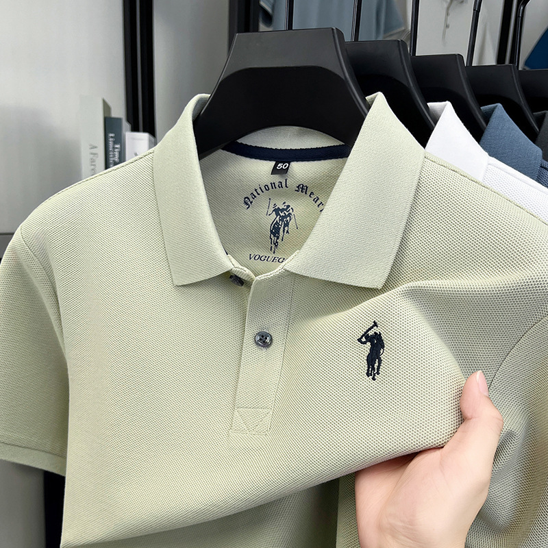 Pure Cotton Short-Sleeved Men's T-Shirt Summer New Business Lapel Embroider Thin Breathable Casual Fashion Men's T-Shirt Dropshipping