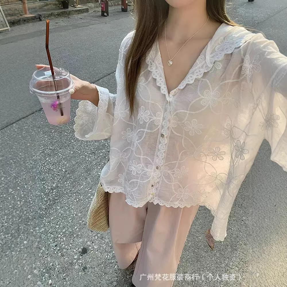 Loose and Versatile, Slimming Polo Collar Long-Sleeve Shirt for Women, New Autumn Korean Style Fresh and Irregular Top