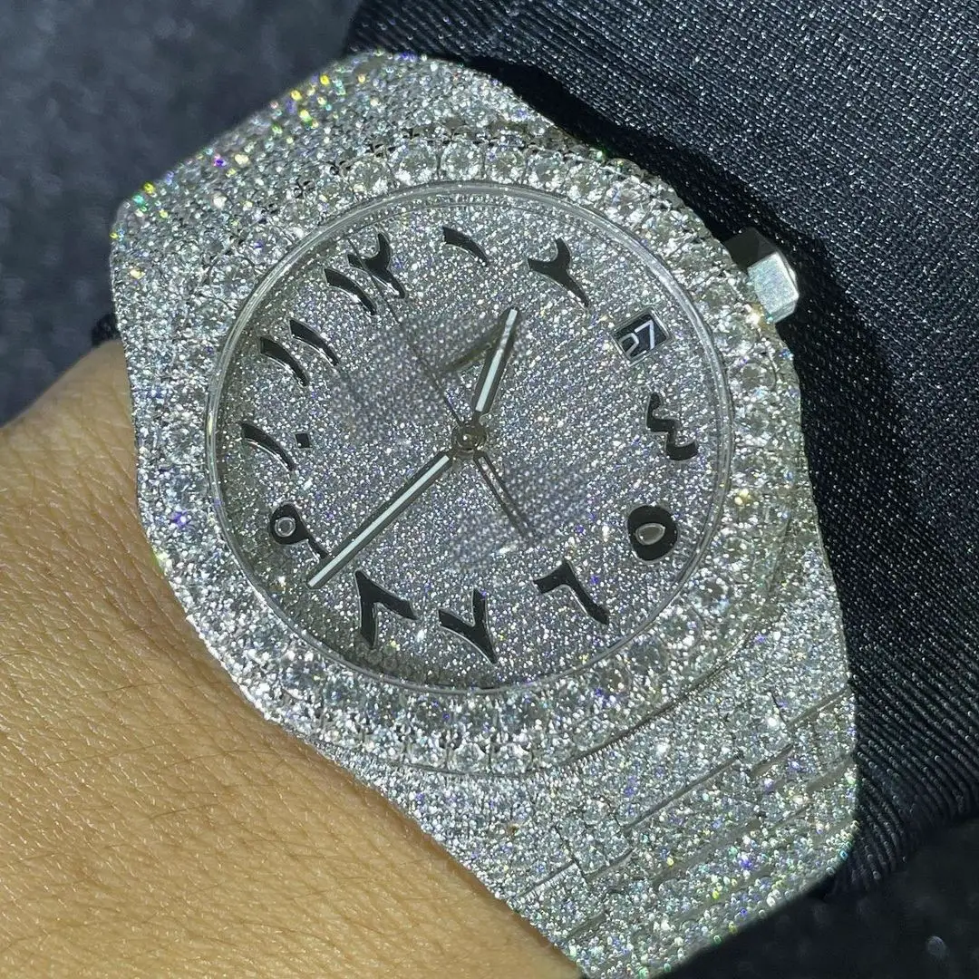 Full of diamonds and inlaid with moissani diamonds, men's mechanical watch with European and American style, elegant and luxurious temperament, hip-hop light luxury watch