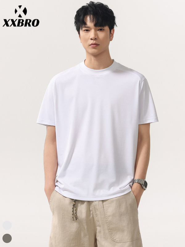 Muxi Clothing # Cooling Effect Cleanfit Basic Style Regular Shoulder Versatile Short-Sleeve Men's Curved Cut Base T-Shirt Top