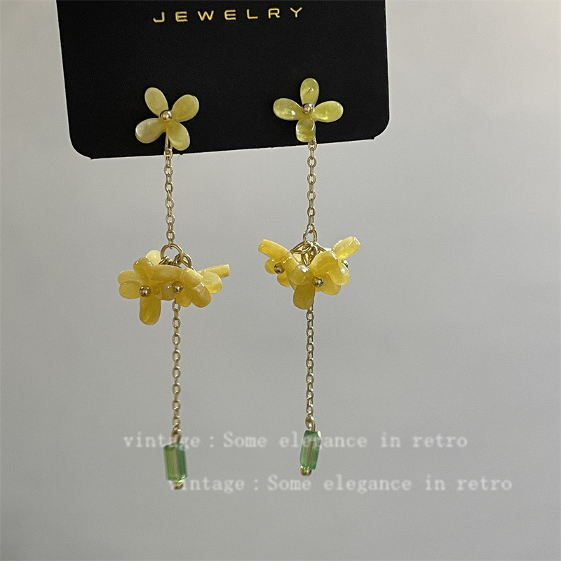 Yellow Osmanthus Fringe Niche Design Earrings Sweet and Gentle Flower Earrings 2025 New Arrival Earrings