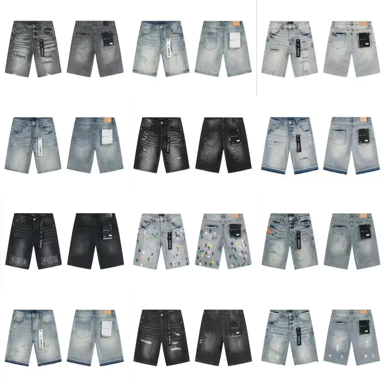 2025 European and American Trendy Brand American Retro Ripped Patch High Street Hip-Hop Men's Casual Trendyy Straight Denim Shorts
