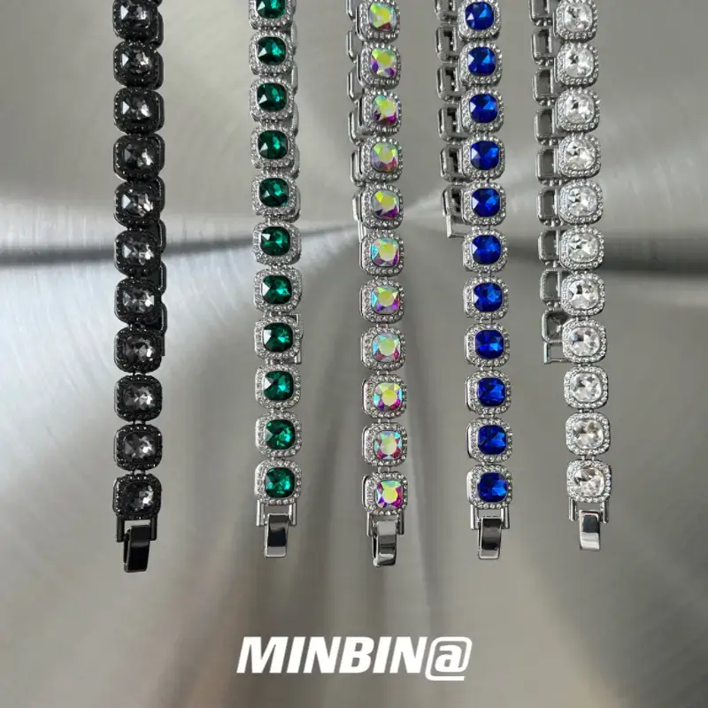 Minbin American Gemstone Rock Sugar Necklace Men's Niche Hip-Hop High-End Clavicle Chain Men's and Women's Sweater Chain Trendy