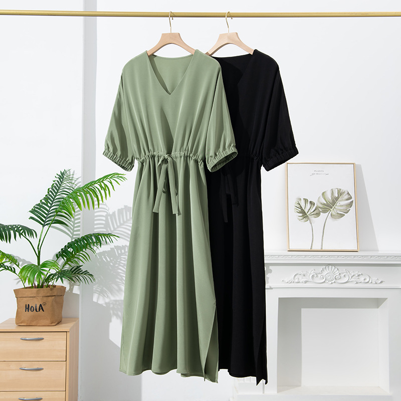 Heavy Weight Silk Dress Women's Summer New V-Neck Long Mulberry Silk Skirt Large Size Elegant Waist Women's Clothing