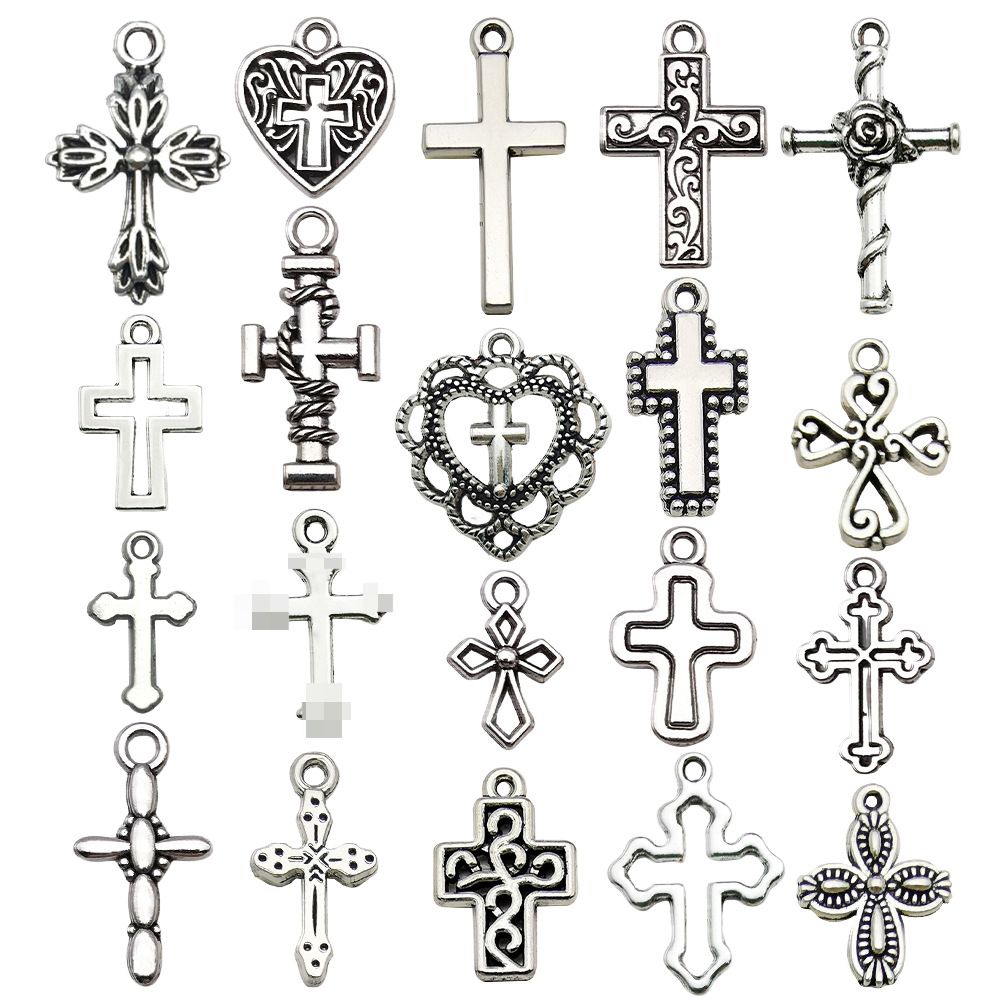 Vintage Ancient Silver Alloy Cross Series Love Cross Pendant Pendant DIY Earrings Necklace Accessories