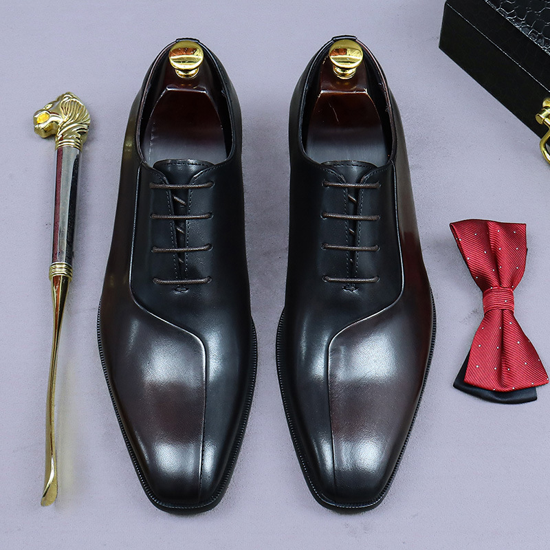 Men's Business Dress Shoes British Leather Colorblock Oxford Shoes Wedding High-end Handmade Leather Casual Men's Shoes
