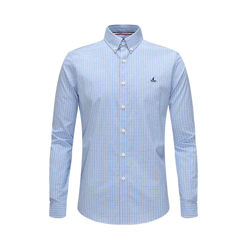 [pure cotton] Navigare Italian Sailing Ship Spring Blue Gingham shirt Men's Long sleeves Shirt Casual Tops