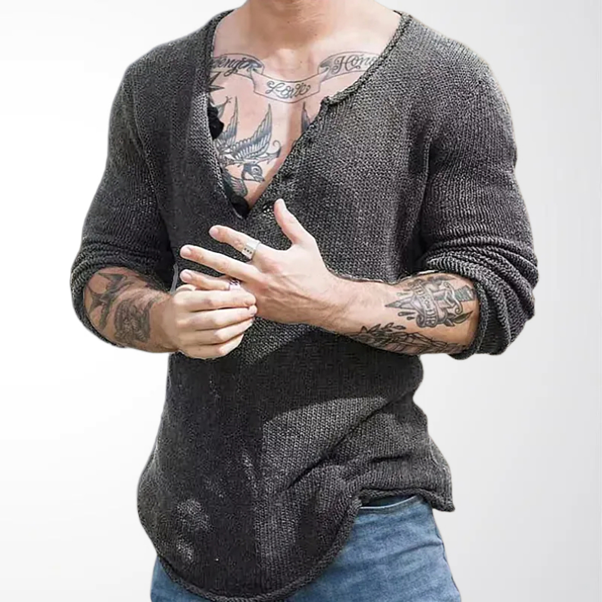 European and American Foreign Trade Men's Clothing, American Retro V-Neck Knitwear, Men's Spring and Autumn Thin Style, Lazy Style Distressed Sweater Sy0064