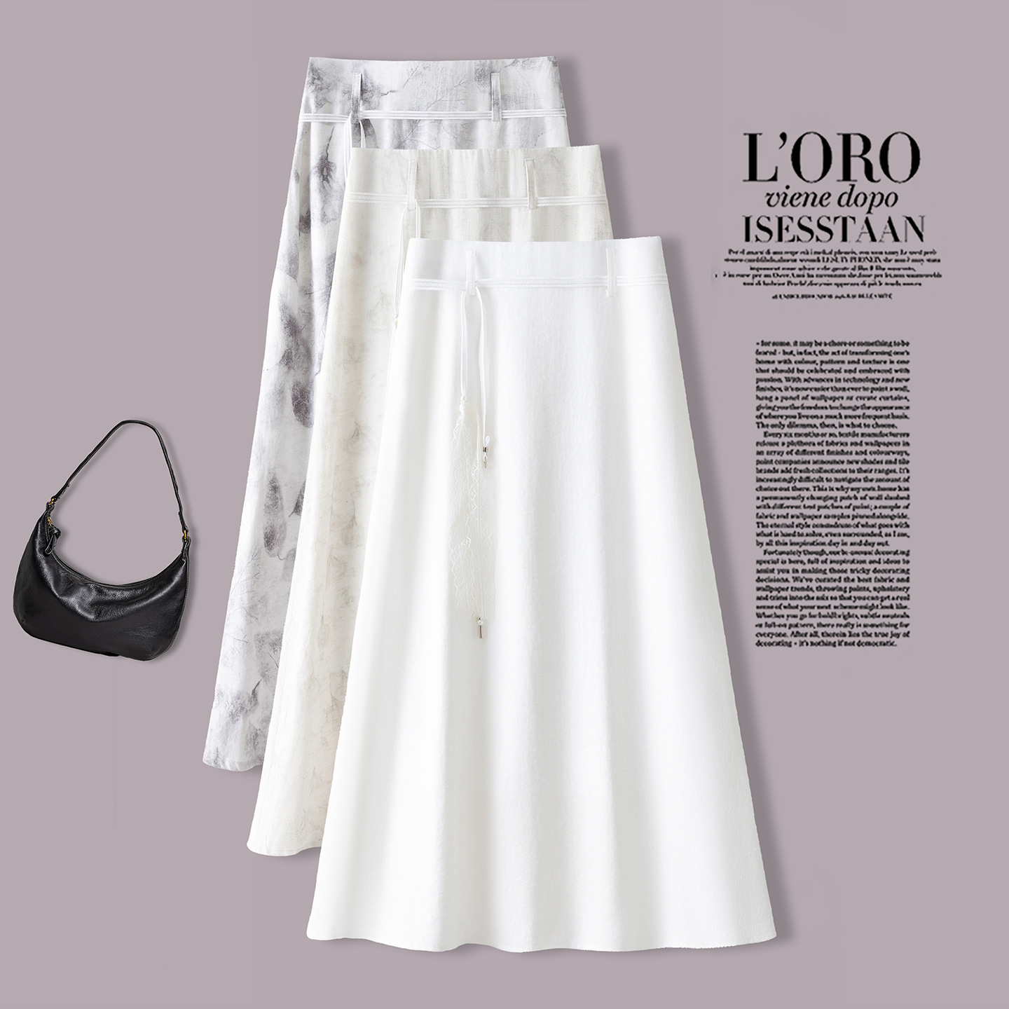 National Style Retro Printed A-Line Skirt for Women 2026 Summer New High-Waisted Slimming Drapey Mid-Length Flared Skirt