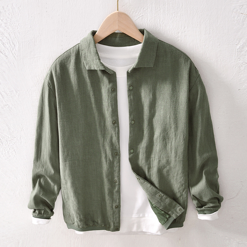 L952 Casual Ramie Jacket Men's Baseball Loose Men's Coat Youth Men's Autumn Cotton Linen Top Men's
