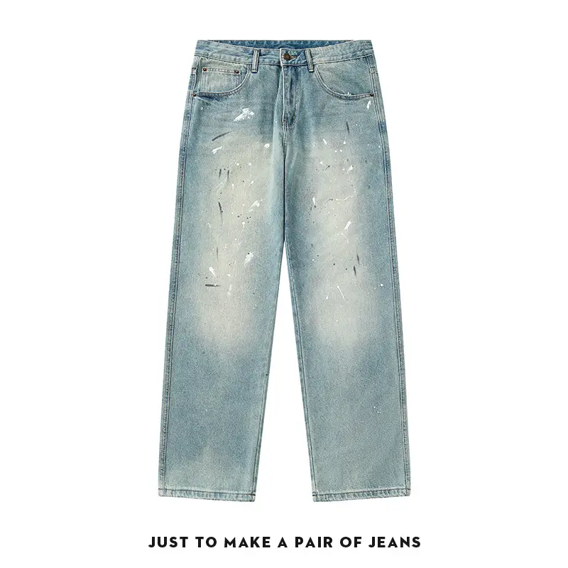 Shanggu Men's New Ink Splash Loose Jeans Men's Summer New Trendy Handsome High Street Blue Pants