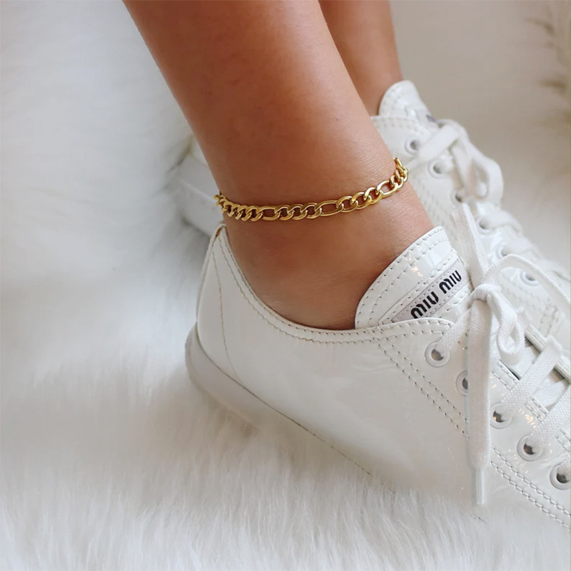 INS Cross-border New Titanium Steel Anklet Women's Simple Joker Stainless Steel 18K Gold Foot Jewelry No Falling Anklet