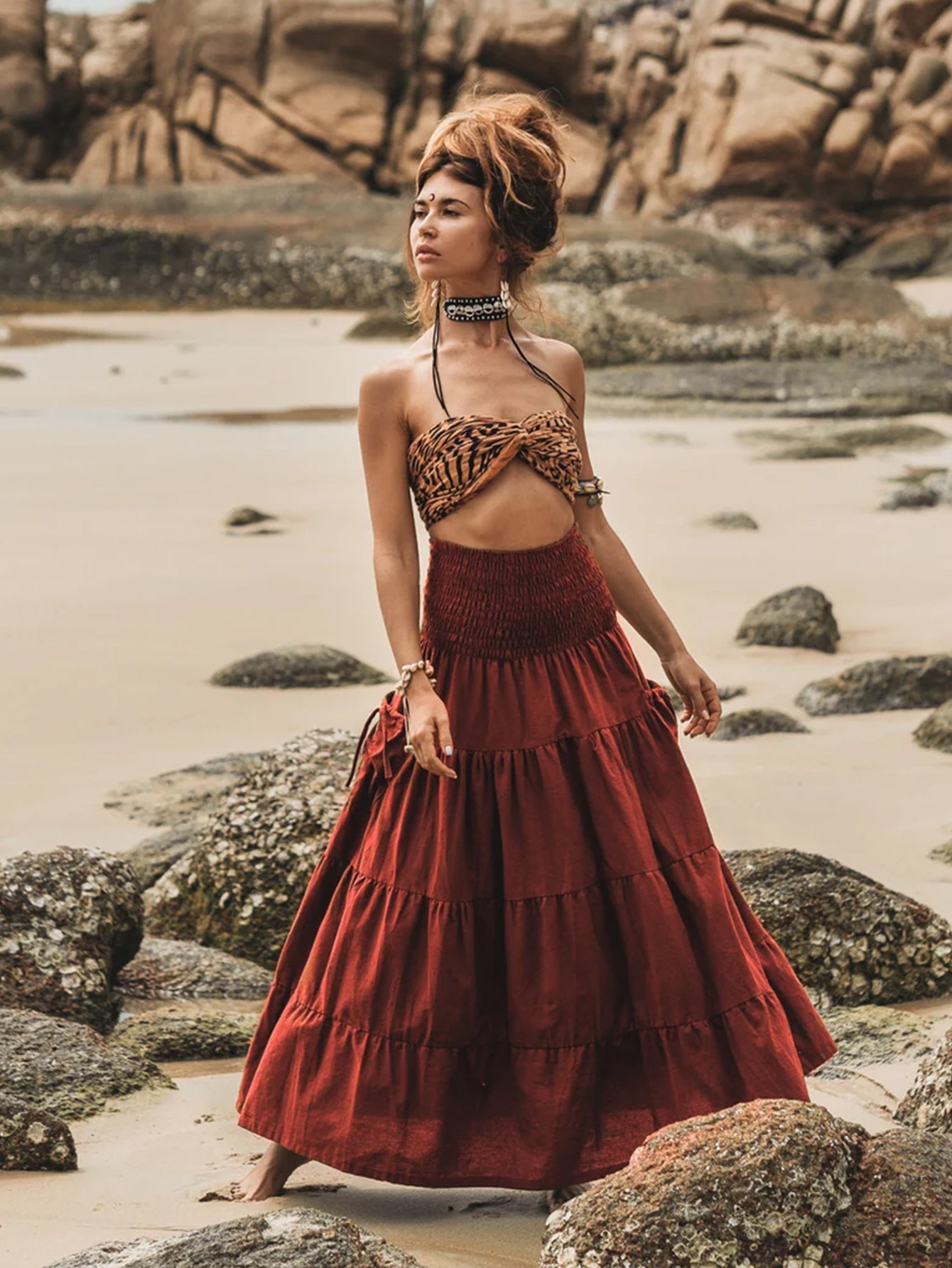 2025 New European and American Casual Skirt, Artistic Retro Loose Solid Color Long Skirt with Large Pockets, Two-Wear Wrap Skirt