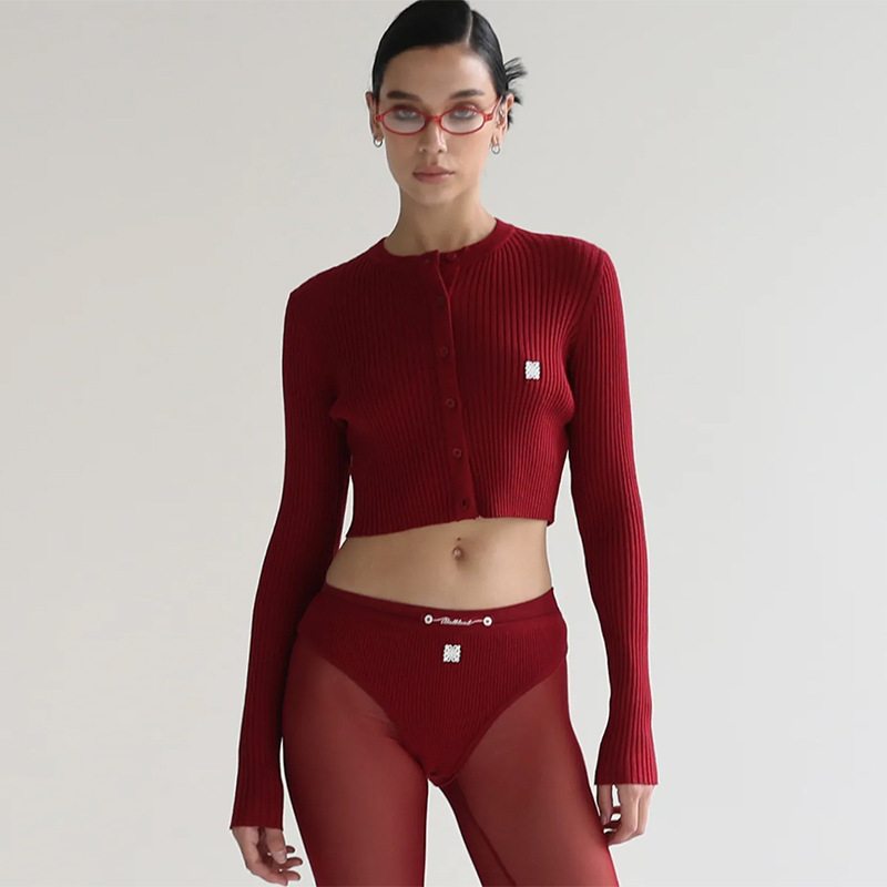 Korean Badblood Bcac Series Sexy Wool Knitwear Navel-Baring Long-Sleeved Niche Casual Cardigan Small Jacket
