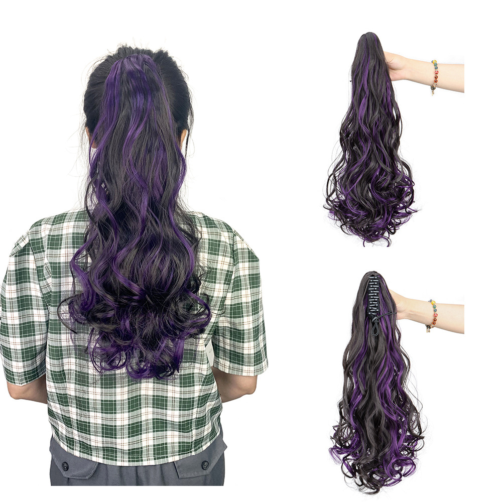 Cross-Border Wig Ponytail Female Large Grabber Colorful Highlighted Curly Ponytail Grabber High Ponytail Curly Wig