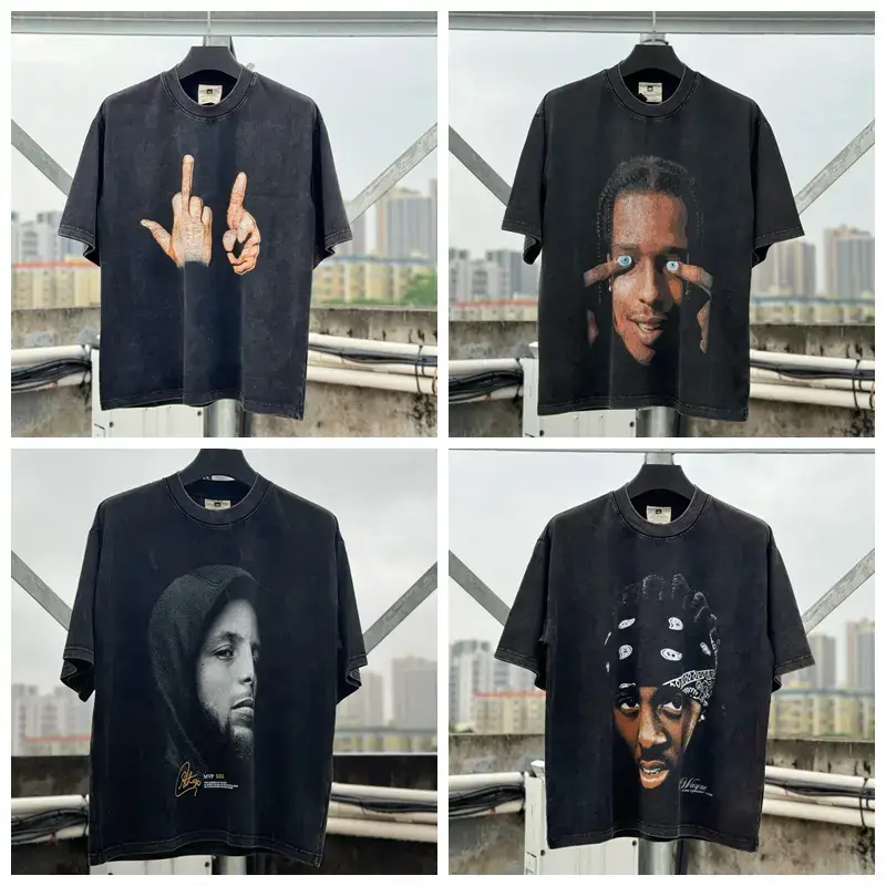 Vintage Beautiful Retro High Street Old Star Portrait Print Men and Women Loose Heavyweight Pure Cotton Short-Sleeved T-Shirt Summer