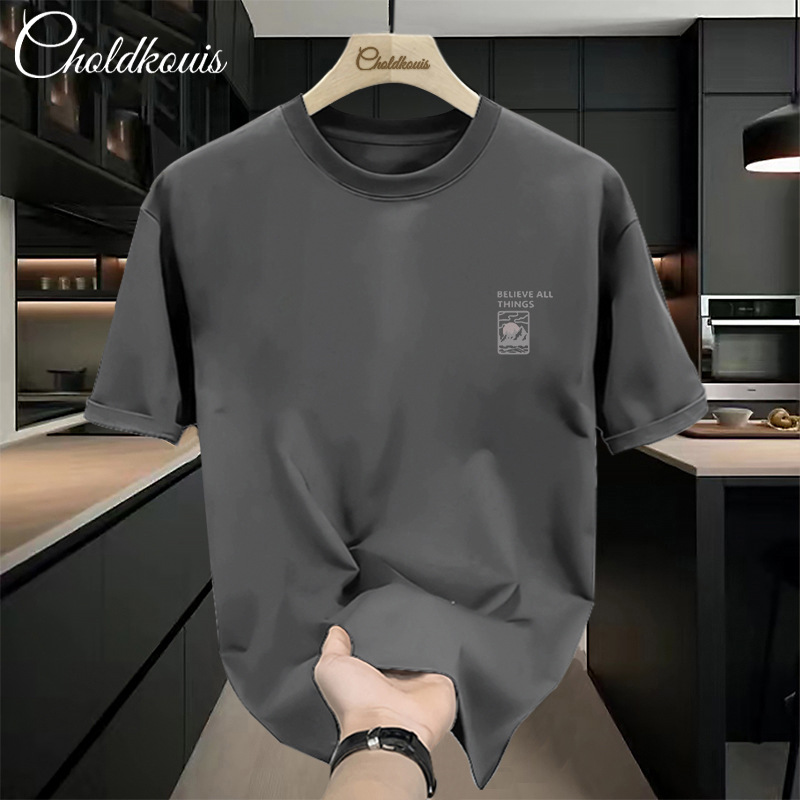 Heavy Cotton Short-sleeved T-shirt Men's Summer Instagram Popular Brand Loose All-match Simple Printed Comfortable Casual Half-sleeved T-shirt
