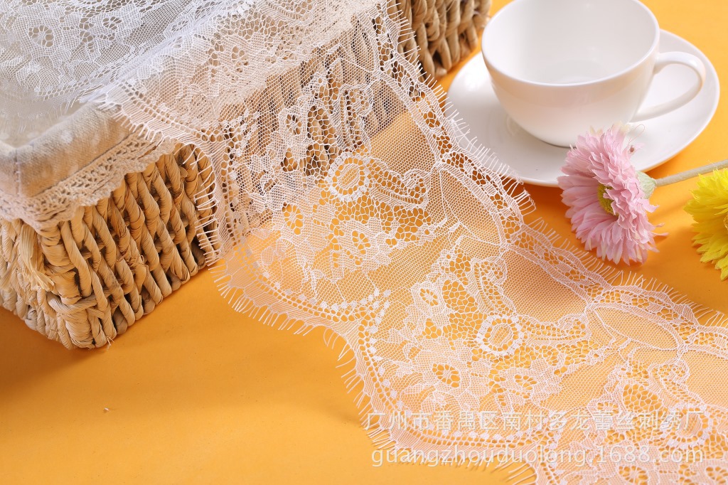 7385 Spot Supply of Fashionable New Lace Accessories 
 Eyelash Lace Black and White 2 Colors Available Width 15cm