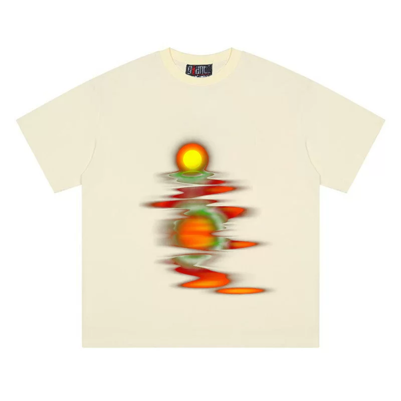 Twilight Reflections 260g Heavyweight Pure Cotton! High Street Reflection Oil Painting Short-Sleeved Loose T-Shirt