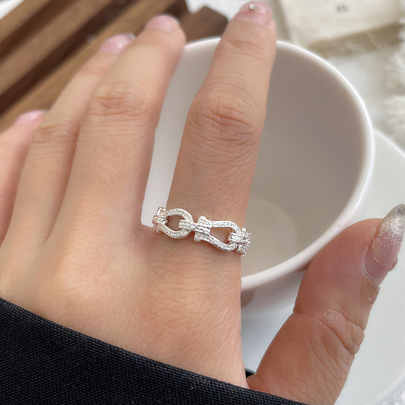 Lan zhi horseshoe buckle snowflake silver ring women's temperament South Korea jewelry ins niche cross-border opening 925 sterling silver ring