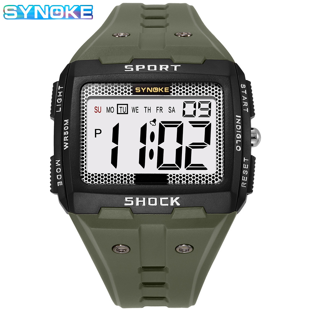 SYNOKE New Large Screen Square Outdoor Running Camping Student Watch Men's Sports Electronic Watch Waterproof Luminous