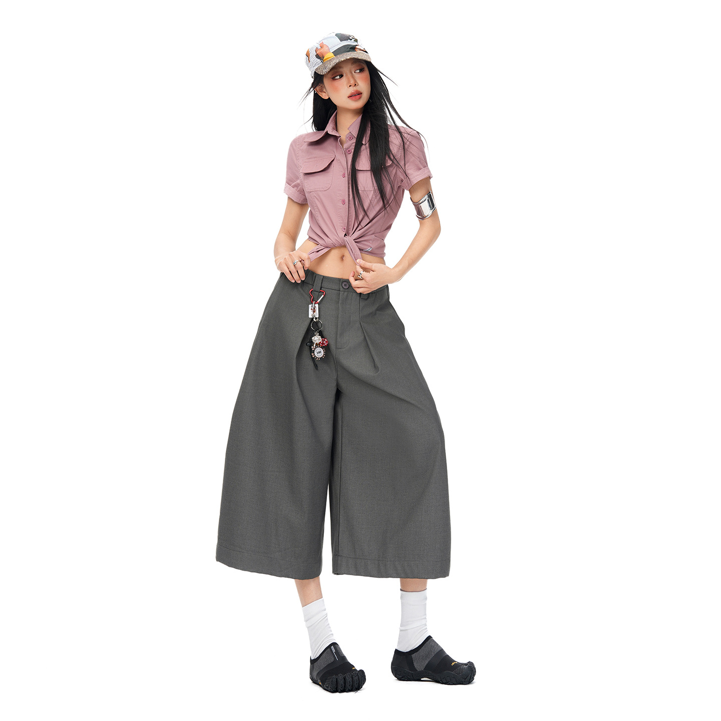 American-Style Cropped Wide-Leg Suit Pants for Women, 2026 Summer New Straight Loose High-Waisted Slimming Casual Mid-Length Pants