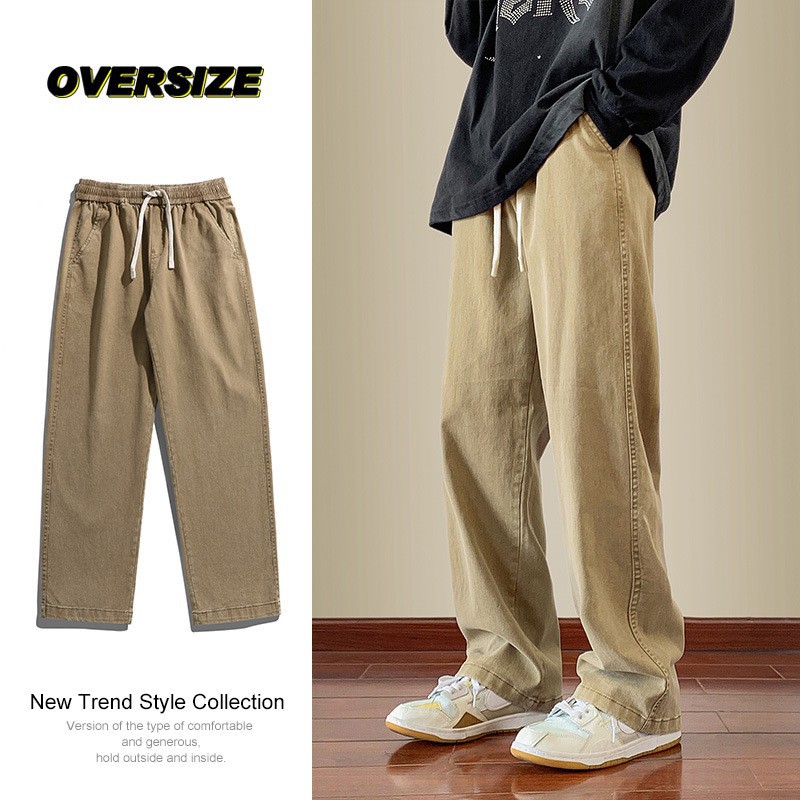 Men's American-Style Jeans, New Spring and Autumn Cross-Border Trendy Brand Cotton Pants, Elastic Waist, Loose Straight-Leg Casual Pants