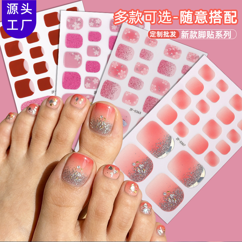 Zhengxiang Cross-Border New Flower Pink Series Nail Polish Film Toe Nail Stickers for Girls, Cute, Whitening, Waterproof Nail Stickers