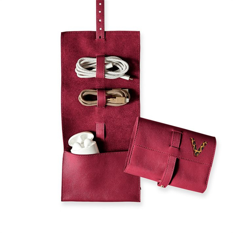 Leather Adapter Cosmetics Bag Charger Roll Bag Headphone Storage Box Data Cable Digital Cosmetics Bag Power Supply Storage
