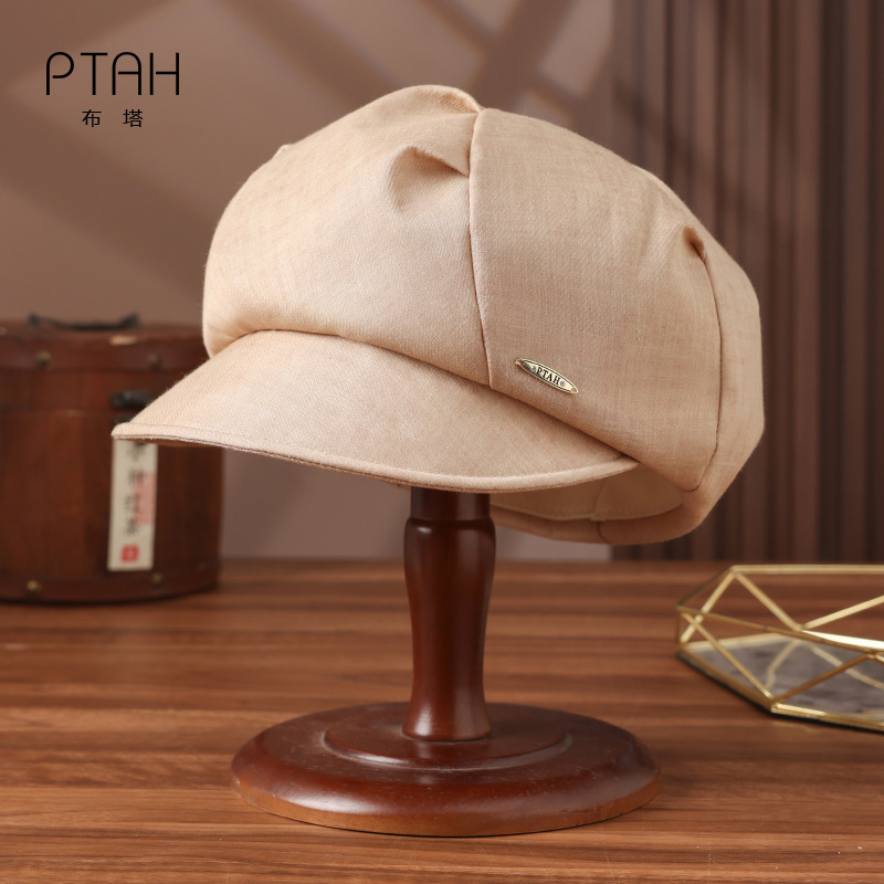 Buta Korean Style Cloud Beret Hat for Women, Spring and Autumn Versatile Ramie Octagonal Hat, Casual Painter Hat Pt2186