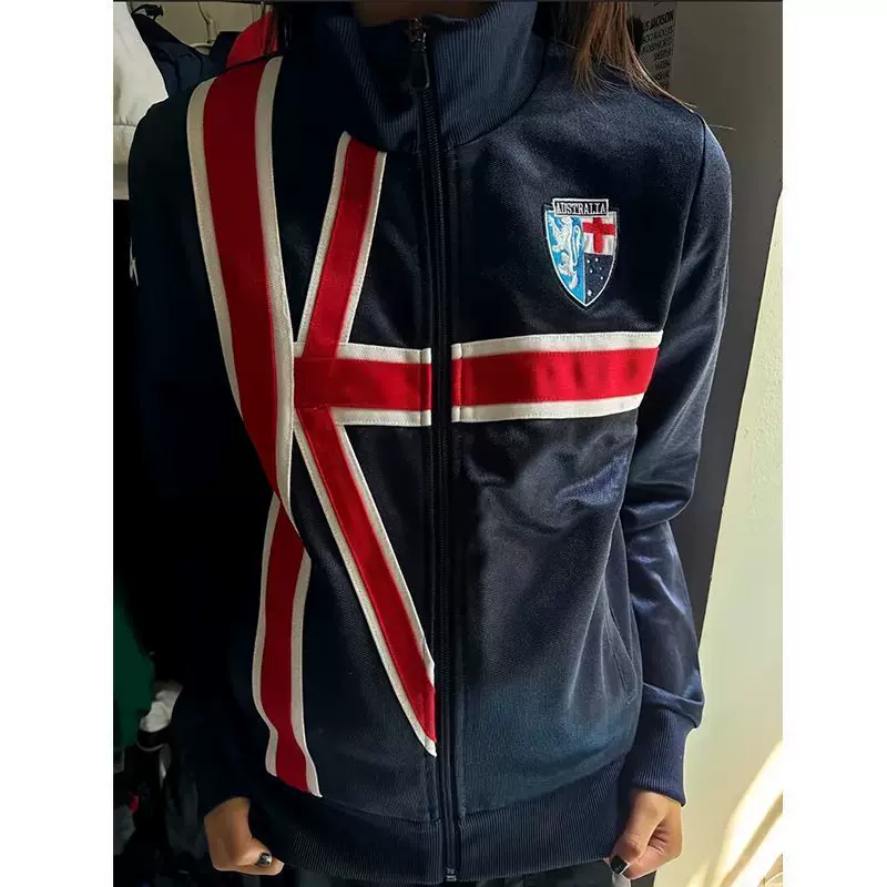American retro autumn and winter vintage stand up collar long sleeved sweatshirt, slim fit and slimming, sporty vintage y2k contrasting jacket