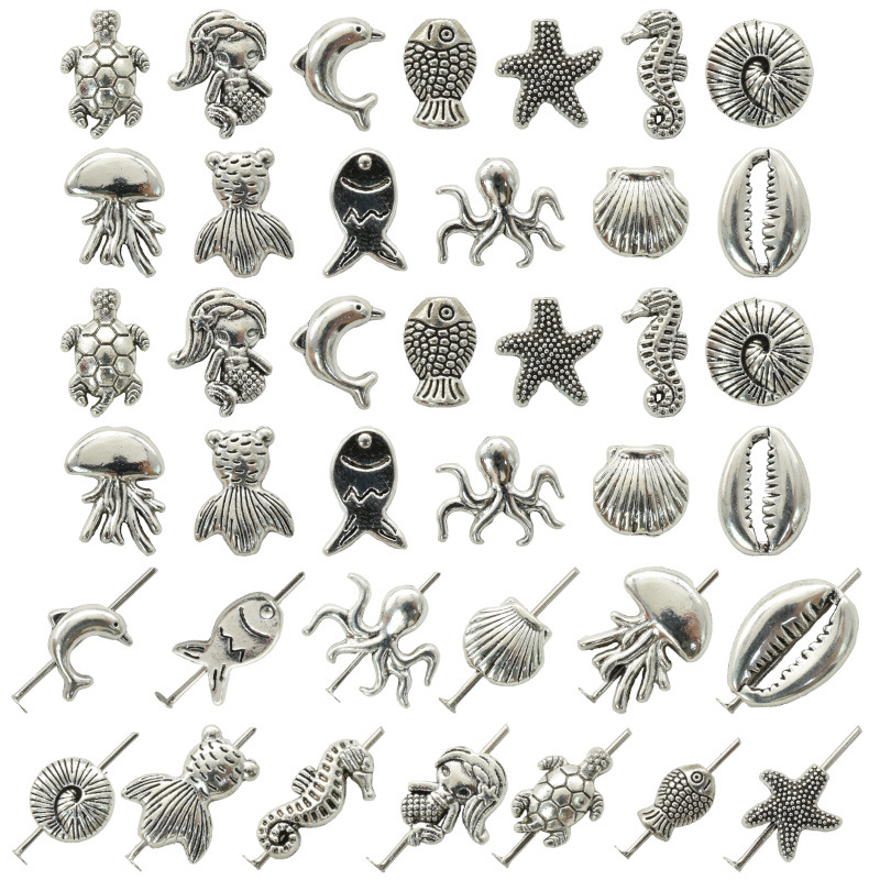 DIY Alloy Jewelry Accessories 1.2mm Inner Diameter Marine Life Beads Fish Shell Starfish Bracelet Spacer Beads Materials